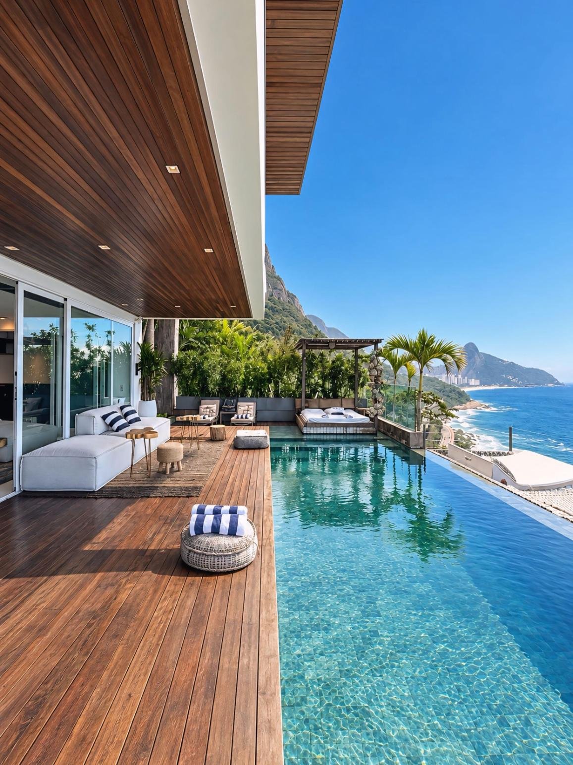O deck e a piscina de borda infinita