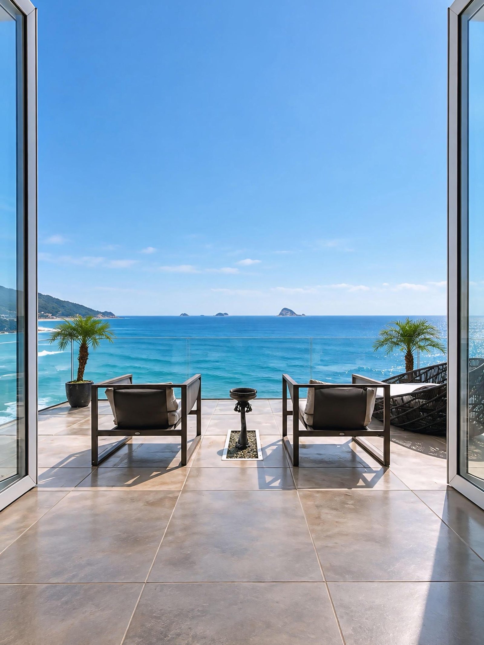O terraço sobre a praia